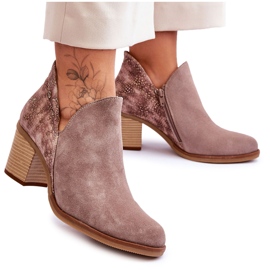Stivali in pelle da donna sul tacco Maciejka 04492-14 Beige scuro