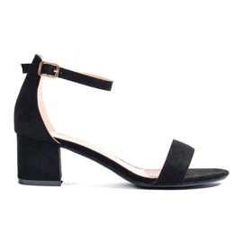Sandali con tacco basso in camoscio nero di Shelovet