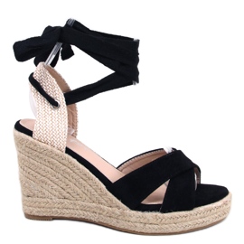Espadrillas nere su una zeppa intrecciata nera M319P Black nero