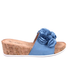 BM Sandali con zeppa con fiori Peluso Blu