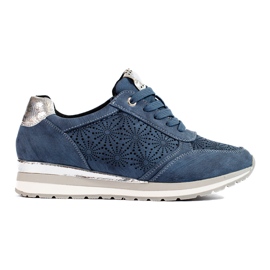 Sneakers da donna in pelle con zeppa Shelovet blu navy