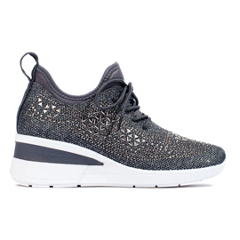Sneakers con zeppa Shelovet in tessuto nero grigio