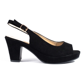 Sandalo Shelovet in camoscio nero con tacco comodo