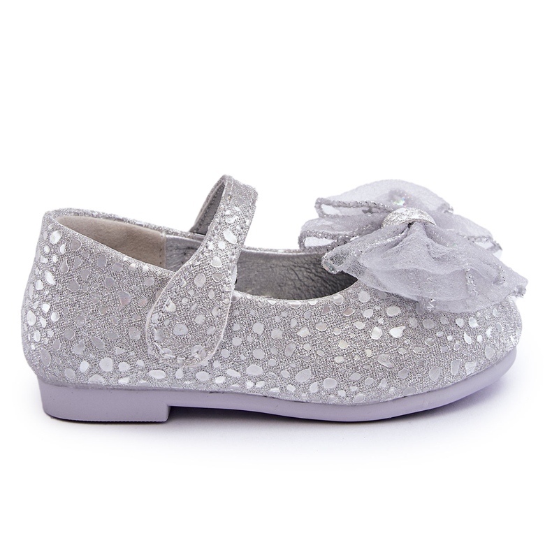 Ballerine Bimba Con Fiocco E Velcro Glitter Argento-Grigio Elisa d'argento