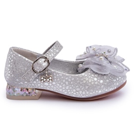 PA1 Ballerine Per Bambini Con Fiocco In Velcro Grigio-Argento Nicola