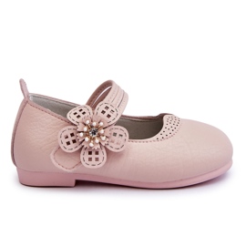 PA1 Ballerine In Pelle Per Bambini Con Fiore Rosa Cobi