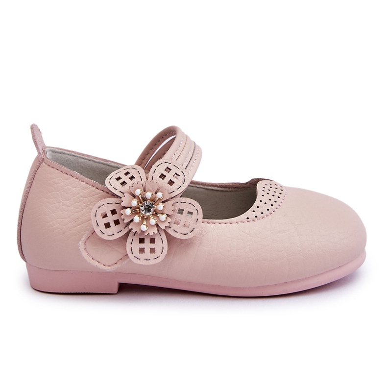 PA1 Ballerine In Pelle Per Bambini Con Fiore Rosa Cobi