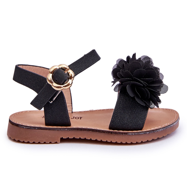 Sandali per bambini alla moda con fiori poli neri nero