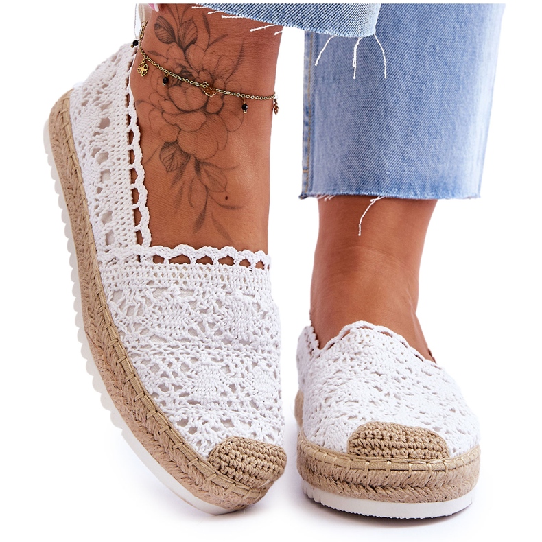 FE1 Espadrillas senza lacci in pizzo Bianco Blanco bianca