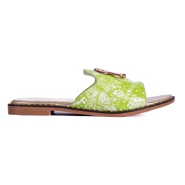 Pantofole da donna verdi con decorazioni in oro di Shelovet verde