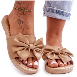 FK1 Pantofole da donna alla moda con fiocco Estera beige