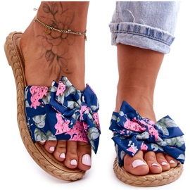 FK1 Pantofole Donna Con Fiocco In Tessuto Blu Navy Blossom