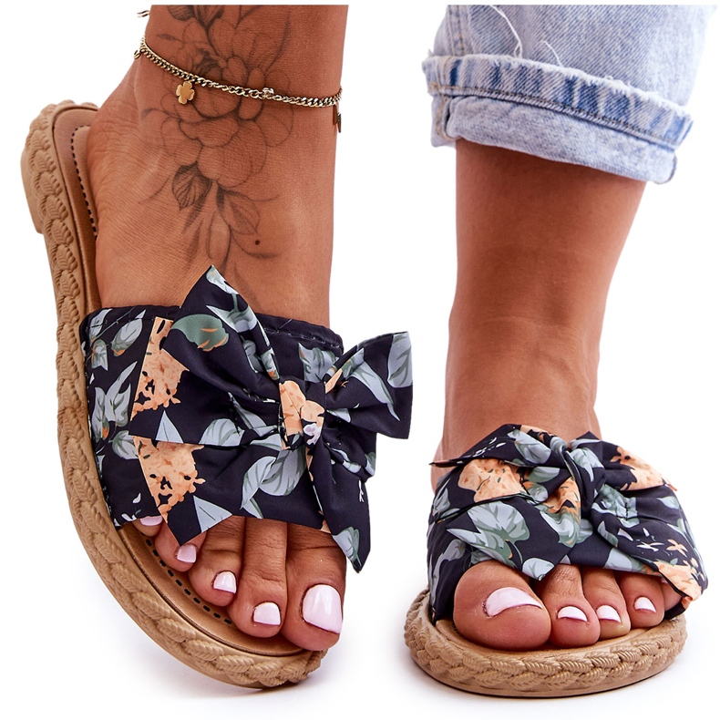FK1 Pantofole Da Donna Con Fiocco In Tessuto Black Blossom nero