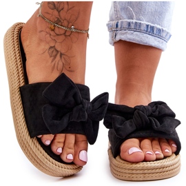 FK1 Ciabatte Da Donna In Camoscio Con Fiocco Nero Fency