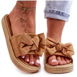 FK1 Camel Fency Pantofole Da Donna In Camoscio Con Fiocco marrone