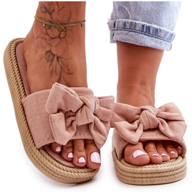 Ciabatte Da Donna In Camoscio Con Fiocco Rosa Fency beige