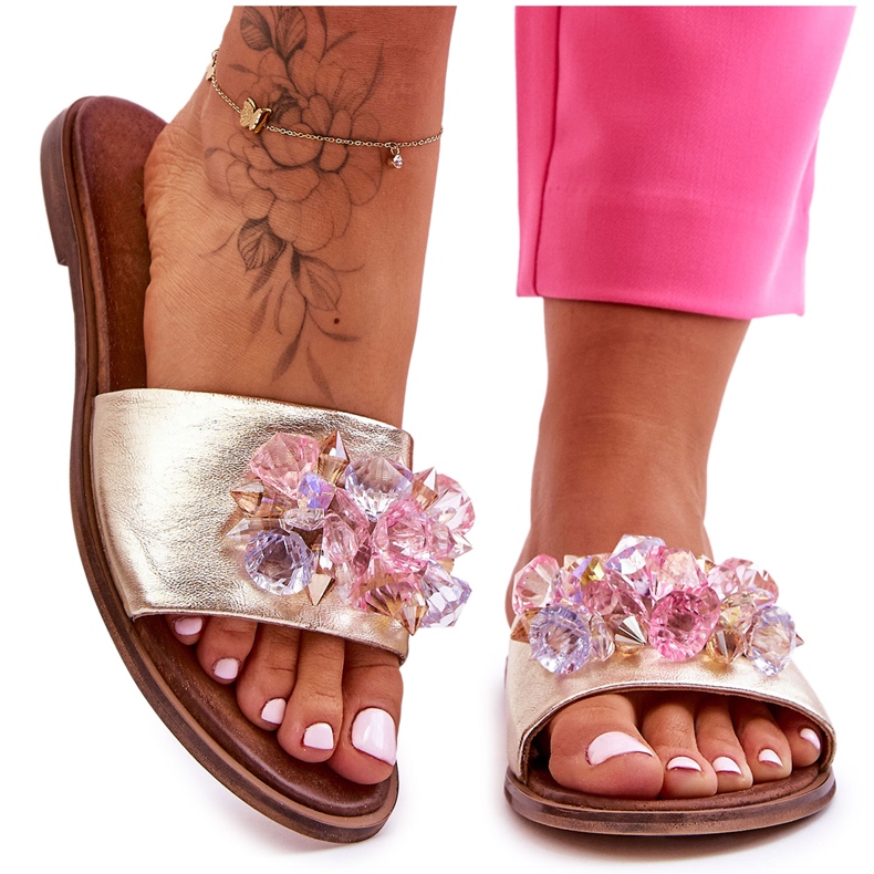Ciabatte Donna In Pelle Con Decorazione Nicole 2726/064 Oro d'oro