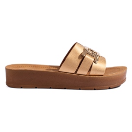 Pantofole da donna con plateau Shelovet color oro d'oro