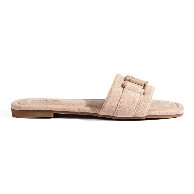Pantofole da donna in camoscio beige Shelovet