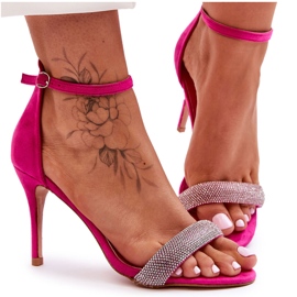 Sandali Tacco Alto In Pelle Scamosciata Con Momenti Di Strass Fucsia rosa