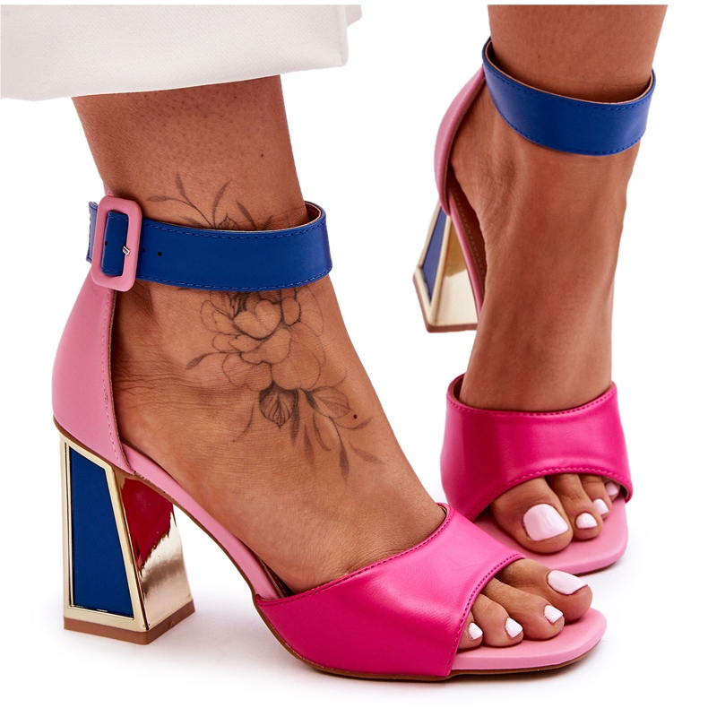Eleganti sandali con tacco alto rosa e blu Sorel