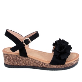 Sandali con zeppa con fiori di Pionter Black nero