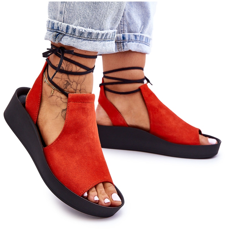 Sandali con zeppa in camoscio Nicole 2743 arancione arancia