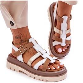 Sandali Bassi in Pelle Maciejka 06101-11 Bianco-Marrone beige