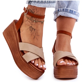 Sandali con zeppa comodi da donna Laurie marrone-beige