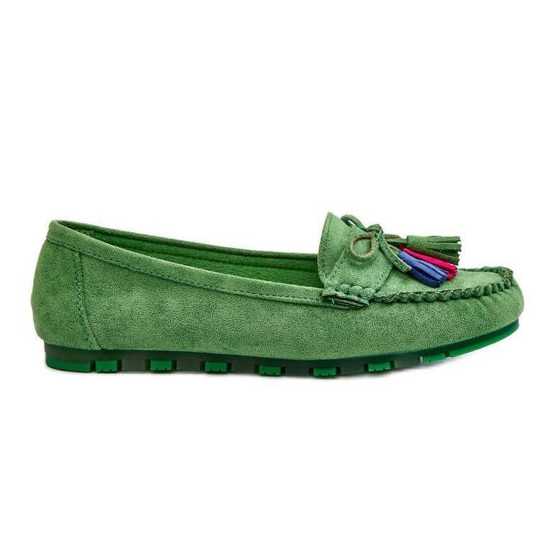PS1 Mocassino In Camoscio Con Fiocco E Frange Dorine Green verde