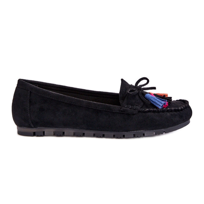 PS1 Mocassino In Camoscio Con Fiocco E Nappine Nero Dorine