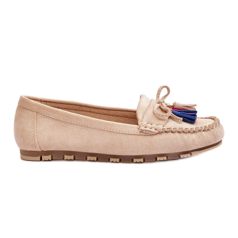 PS1 Mocassino In Camoscio Con Fiocco E Frange Beige Dorine