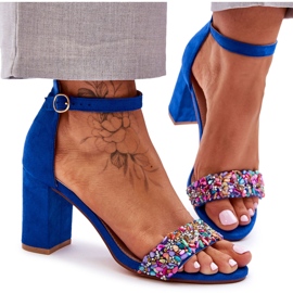 Sandali alla moda con tacchi alti e pietre decorative blu Love Me