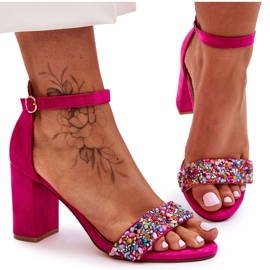 Sandali Alla Moda Con Tacco Alto Con Pietre Decorative Fucsia Love Me rosa