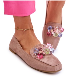 PS1 Mocassino In Camoscio Con Cristalli Decorativi Beige Scuro Arvilla