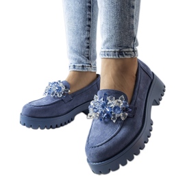 Scarpa in eco camoscio blu con cristalli Lilja
