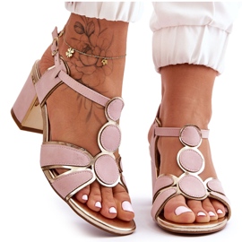 Sandali con tacco basso in pelle da donna Riley rosa