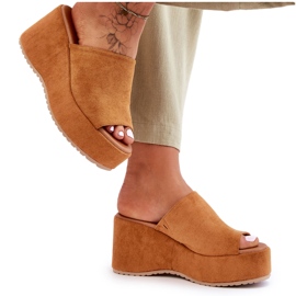 Pantofole con plateau da donna Camel Martina marrone