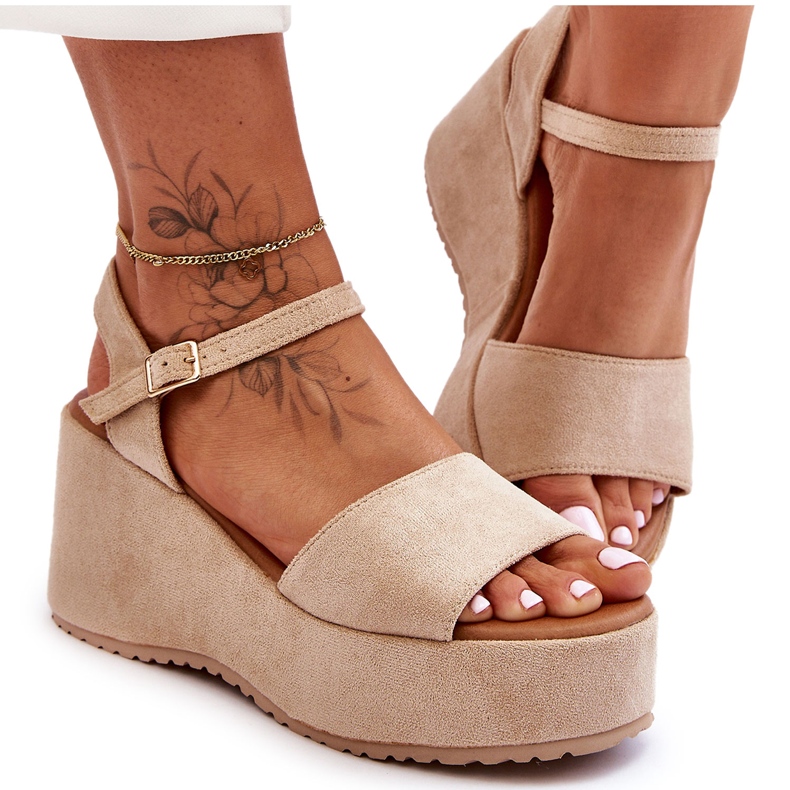 Sandali Con Zeppa In Pelle Scamosciata Da Donna Beige Lydia