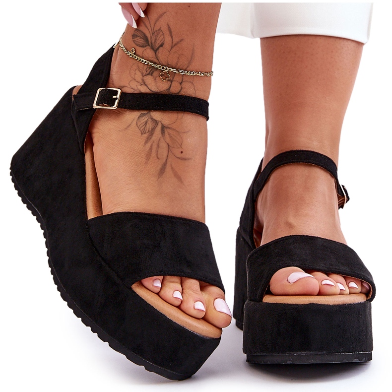 Sandali Con Zeppa In Pelle Scamosciata Da Donna Neri Lydia nero