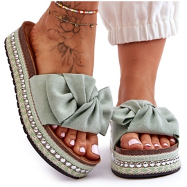 Pantofole Da Donna In Camoscio Con Fiocco Lauria Verde
