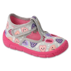 Slifori per bambini di Befado 630p007 grigio rosa nei cuori