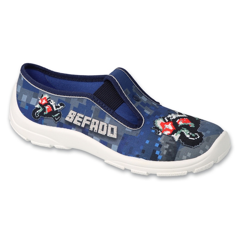 Ciabatte per bambini Befado 975Y178, blu navy, con applicazione moto