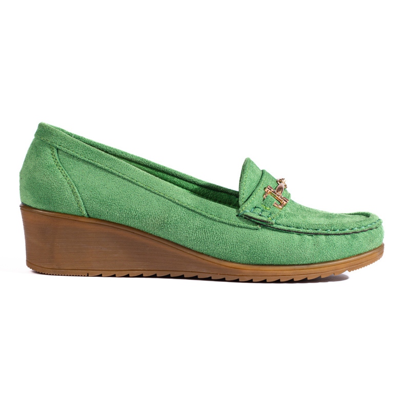 Mocassini con zeppa in camoscio da donna Shelovet verde