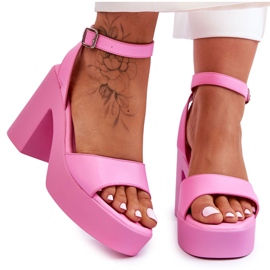 Sandali alla moda su tacco massiccio Karmine rosa