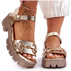 Sandali in pelle da donna con decorazioni Emori dorate d'oro