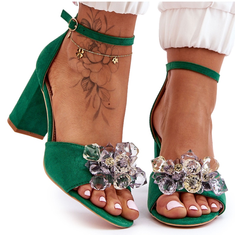 Seastar Eleganti sandali con cristalli sui tacchi Cameron Green verde