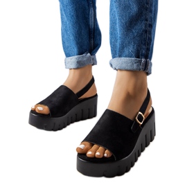 Sandali con zeppa da donna di colore nero di Berfin