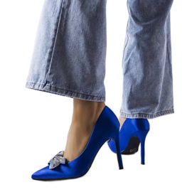 Spille blu con finitura satinata e fiocco Mia
