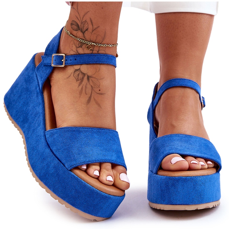 Sandali Con Zeppa In Pelle Scamosciata Da Donna Blu Lydia